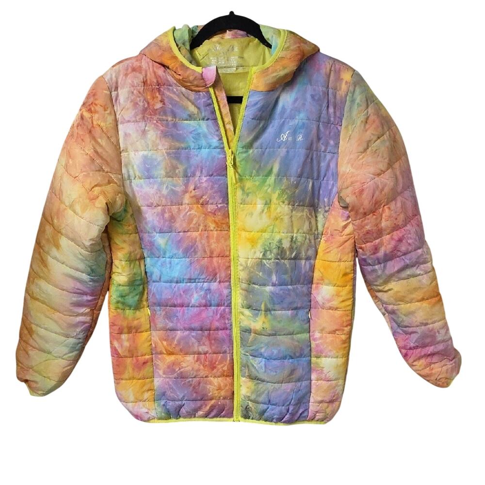 Alexa Rae Hooded Yellow Tie Dye Puffer Jacket Kids Size Large Size 16 NWT